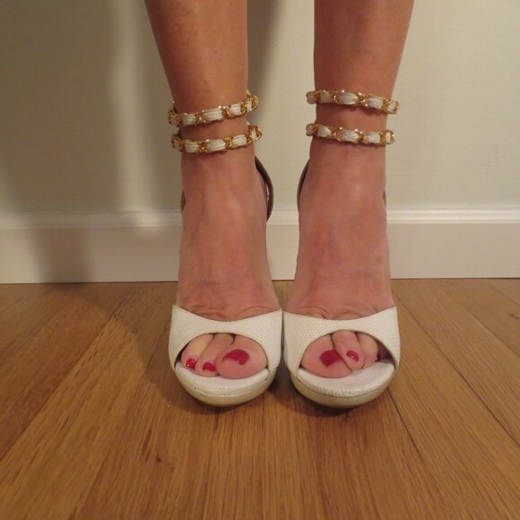 Last chance REPORT SIGNATURE White Chain Double Ankle Strap Stiletto Sandals - Picture 2 of 8